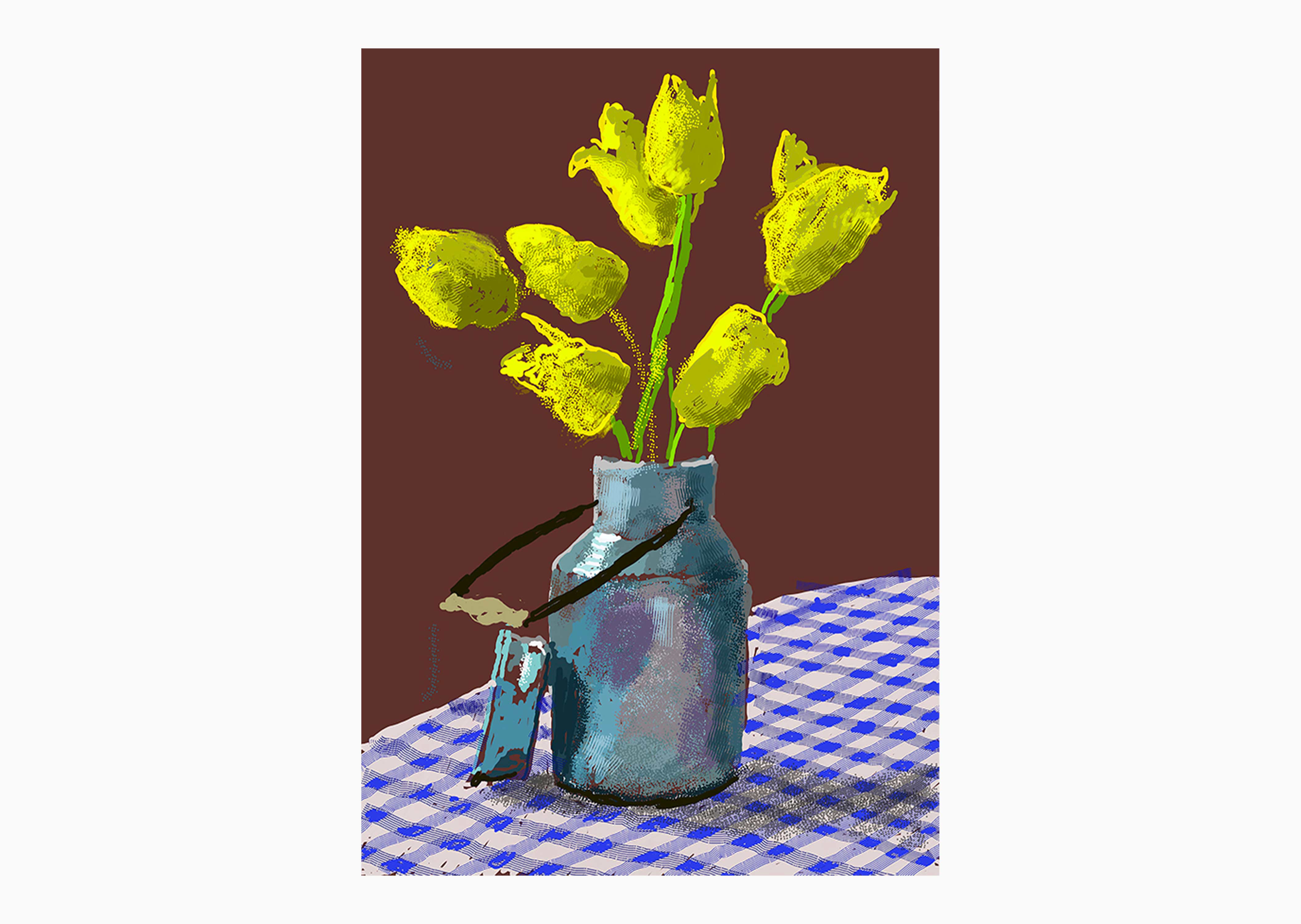 oeuvre 21st April 2021, Yellow Flowers in a Small Milk Churn David Hockney